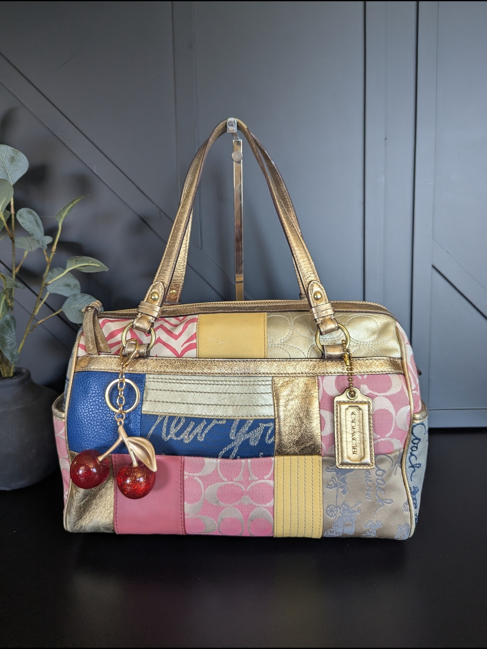 Coach Multicolor Patchwork Shoulder Bag with Gold Accents